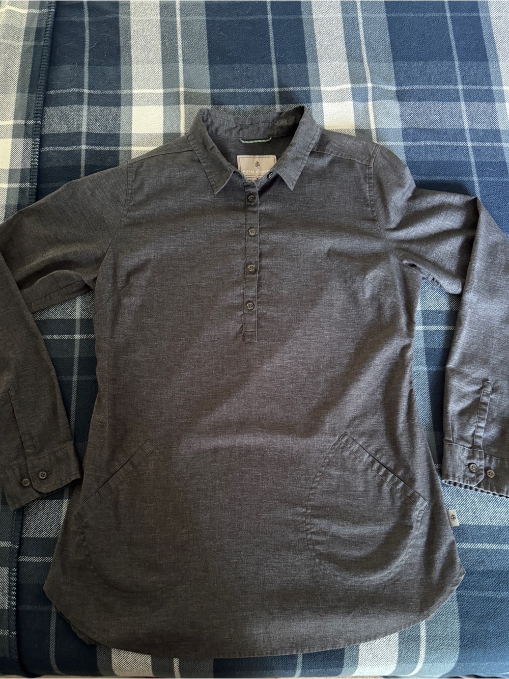 Royal Robbins Womens Tunic Top Charcoal Button-Front Long-Sleeve Shirt